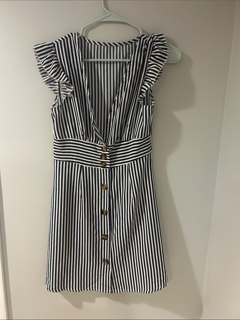 SHEIN Navy and White Striped Button-Front Mini Dress
